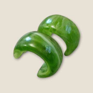 Vintage Green Acrylic Marble Hoop Earrings